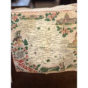 Vtg Or Antique Missouri State Linen Cloth Or Handkerchief- Red White Pre Own
